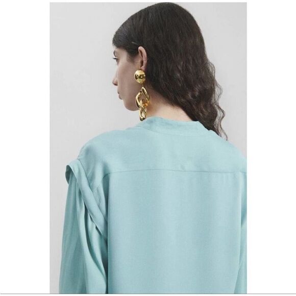 Rachel Comey Veracity Teal Blue V Neck Long Sleeve Blouse Viscose Women’s Size 8 - Picture 4 of 13